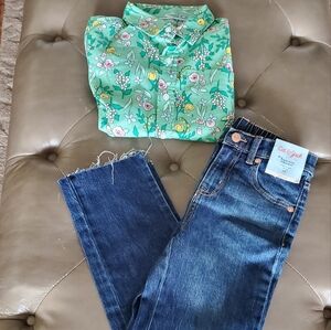Cat & Jack Girls Flower Blouse & Jean Set Size S (6/7)